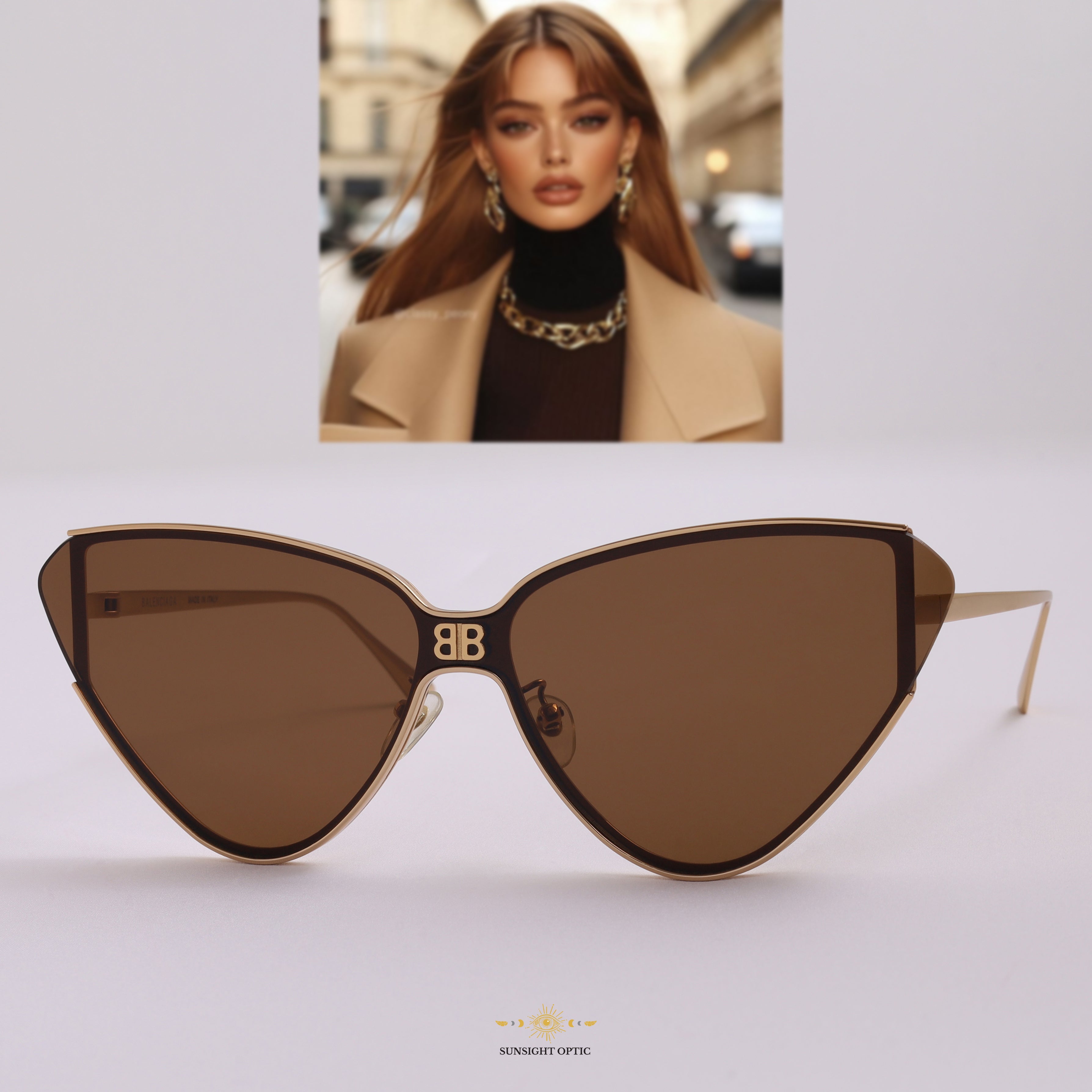 ? Balenciaga Shield 2.0 Cat-Eye Sunglasses in Brown and Gold Balenciaga® BB0287S Cat-Eye Sunglasses - EuroOptica main image 3